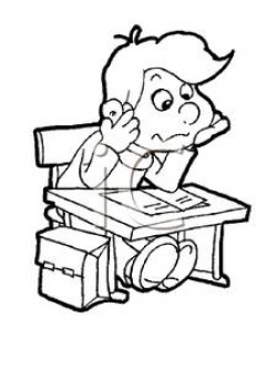 A Black and White Cartoon of a Student Studying In Class ...