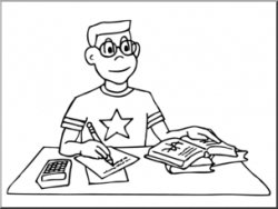Clip Art: Kids: Boy Studying B&W I abcteach.com | abcteach