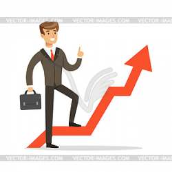 Successful businessman standing on success graph - vector ...