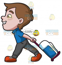 A Boy Happily Pulling His Luggage