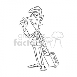 sad person leaving with a suitcase black and white clipart. Royalty-free  clipart # 394777