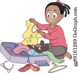 EPS Vector - Little girl packing suitcase. Stock Clipart ...