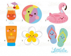 Pool kawaii clipart - summer clipart - 17023 | Products | Summer ...