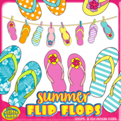 summer flip flop clip art with flipflops on clothesline// 36 .png files