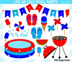 Summer Clip Art. 4th of July Pool Party Clipart by NRCDesignStudio ...