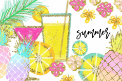 Tropical Clip Art, Watercolor Summer Clipart, Pineapple Summer ...