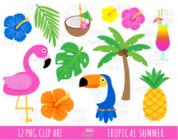 50% sale TROPICAL SUMMER clipart, flamingo clipart, tropical flowers