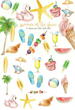 Summer Clipart Watercolor Digital Download Beach Party Vacation ...