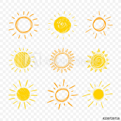 Vector Doodle Sun, Set of Hand Drawn Funny Icons on ...