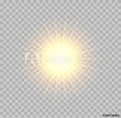 Vector realistic sun with shining rays on transparent ...