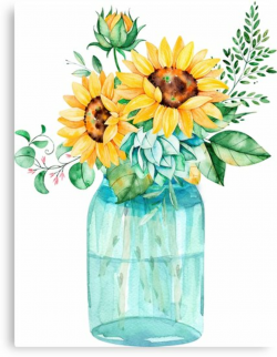 \'Sunflowers, Mason jar, sunflower bouquet, watercolor, watercolor  sunflowers\' Canvas Print by SouthPrints