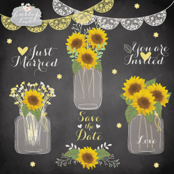 Sun flowers clipart, Wedding mason jar clipart, flower clipart ...