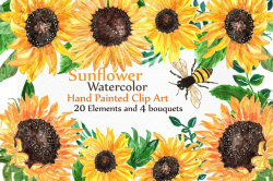 Watercolor sunflowers clipart