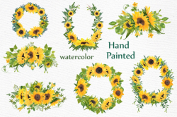 Sunflower clipart Watercolor Wreath SUNFLOWER BOUQUETS Wedding clipart  Floral Wreaths Yellow Flowers