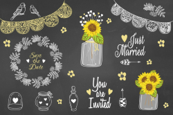 Sunflower Mason jar Rustic Clipart
