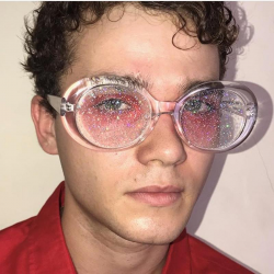 Guviv Sunglasses Women Men Oval Glitter Lenses Transparent Frame Uv400