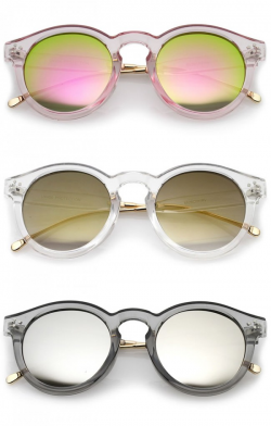 Transparent Metal Temple Keyhole Bridge Mirror Lens P3 Round Sunglasses 50mm