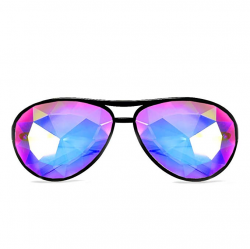 GloFX Aviator Style Kaleidoscope Glasses - Black - Rave Rainbow EDM  Diffraction