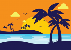 Sunset Beach With Palm Silhouette - Download Free Vectors ...