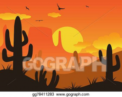 Vector Art - Sunset cactus desert. Clipart Drawing ...