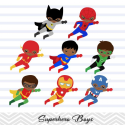24 African American Superhero Boys Digital Clip Art, Little Boy Superhero  Clipart, Avengers Clip Art, 00205