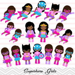 27 African American Superhero Girls Digital Clip Art, Little Girl Superhero  Clipart, Avengers Clip Art, 00267