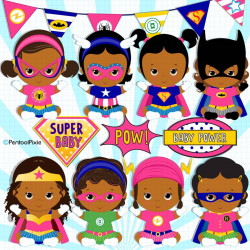 Baby girl superheroes clipart – African American