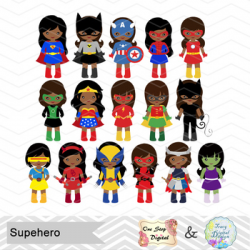 32 African American Superhero Girls Clipart, African American Superhero 0276