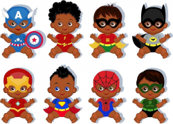 African American Superhero baby ,Superhero Multicultural Baby Costumes ,  SuperBaby Boys Clipart. | Art Print