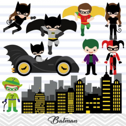 Batman Digital Clip Art, Joker and Harley Quinn Clipart, Superhero Clipart,  00200
