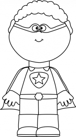 Black and White Little Boy Superhero Clip Art - Black and ...