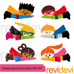 Flying Superhero clip art with emotions/ feelings