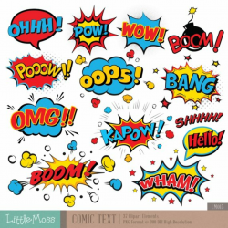 Comic Text Digital Clipart, Superhero Text Clipart ...