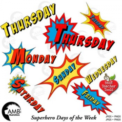 Superhero Clipart Days of the Week Full Color Clipart, Back to School,  AMB-2027