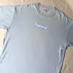 Supreme baby blue box logo tee size XL. 7/10,... - Depop