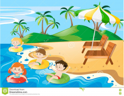 Kids Swimming At Beach Clipart