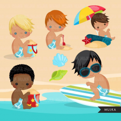 Beach Fun Clipart for Boys, Summer Cliparts. Beach, swimming ...