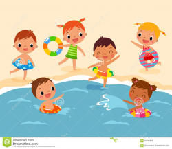 Children Swimming At The Beach Clipart