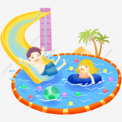 Water Park Swim Illustration Swimming Pool, Girl, Boy, Slide ...