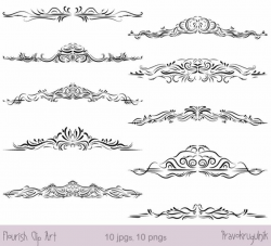 Flourish Clipart Borders, Swirl Clipart Wedding, Digital Frames and ...