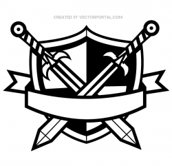 Heraldic Shield with Cross Swords and Banner Clip Art ...