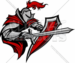 Knight Warrior Mascot Stabbing with Sword and Shield Vector ...