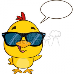 royalty free rf clipart illustration cute yellow chick cartoon character  wearing sunglasses, talking and waving vector illustration isolated on  white ...