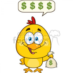 royalty free rf clipart illustration yellow chick cartoon character holding  money bag and talking vector illustration isolated on white . Royalty-free  ...