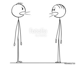 Cartoon stick figure drawing conceptual illustration of two ...