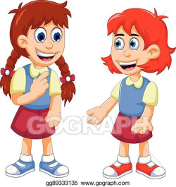 Vector Clipart - Funny two female student talking. Vector ...