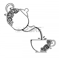 Stock Vector | Tea cup drawing, Black, white drawing, Tea pots