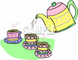 A Kettle Pouring Tea For Three Cups Clipart Picture