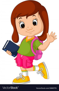 Cute girl go to school cartoon Royalty Free Vector Image ...