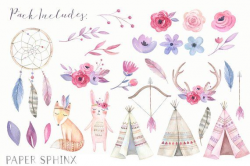 Watercolor Boho Clipart | Tribal Nursery Clipart - Boho Baby ...